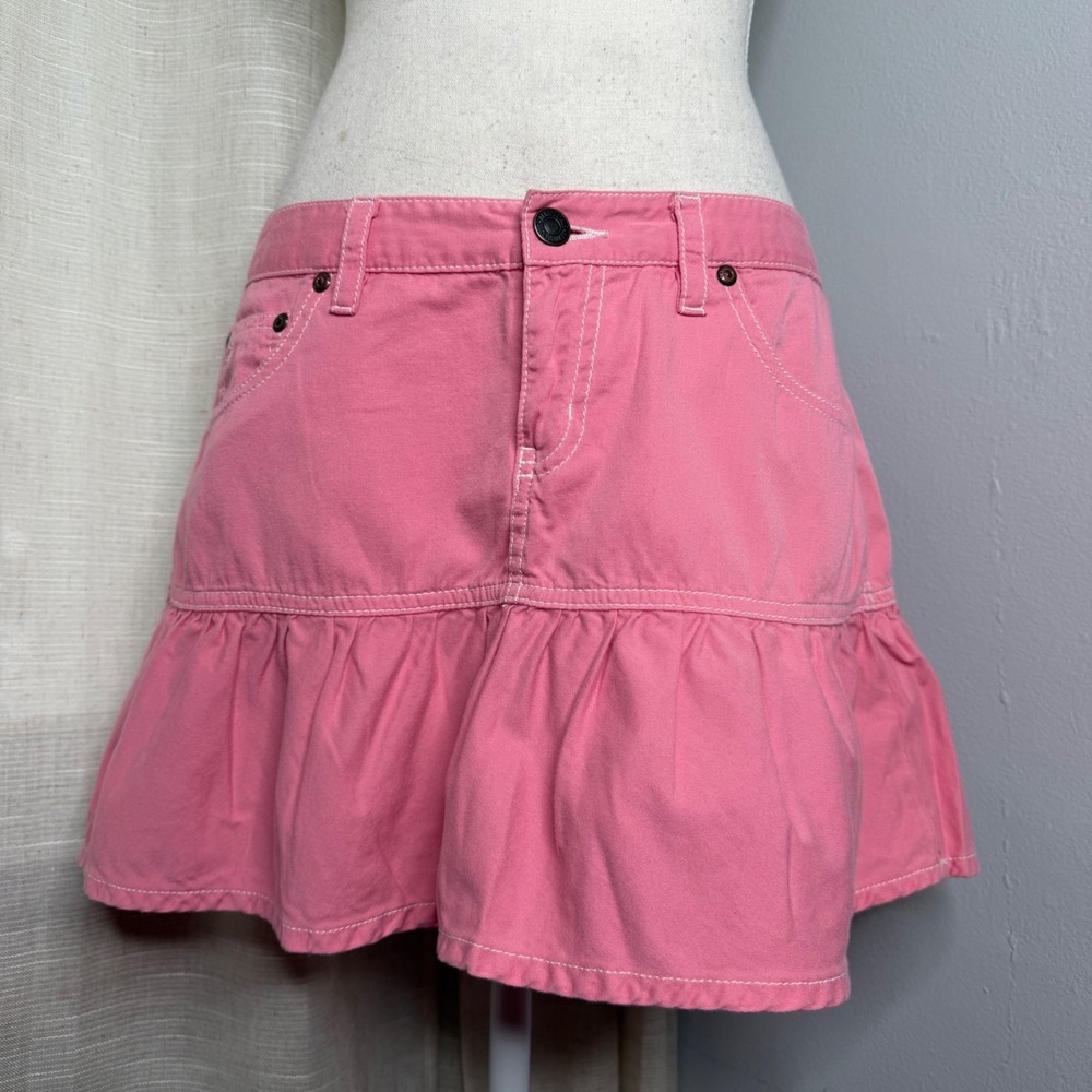 Vintage Y2K Aeropostale Ruffle Hem Micro Mini‎ Skirt Pink Women's Size 5/6